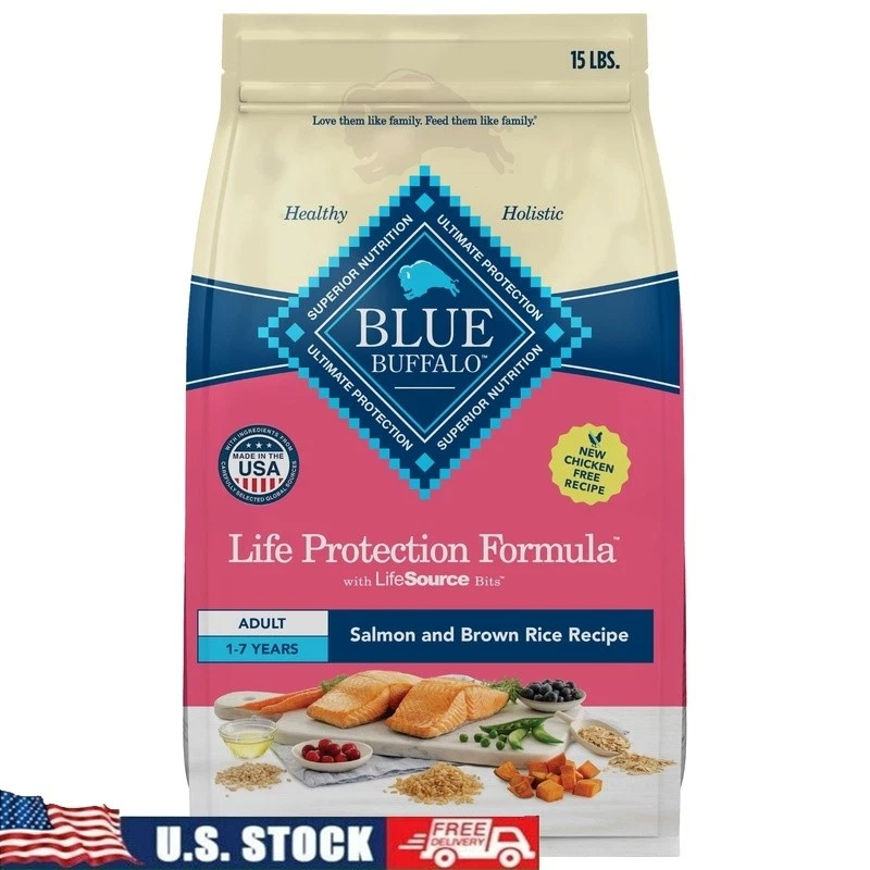 Salmon & Brown Rice Dry Dog Food Adult Formula Chicken Free Kibble 15lbs New