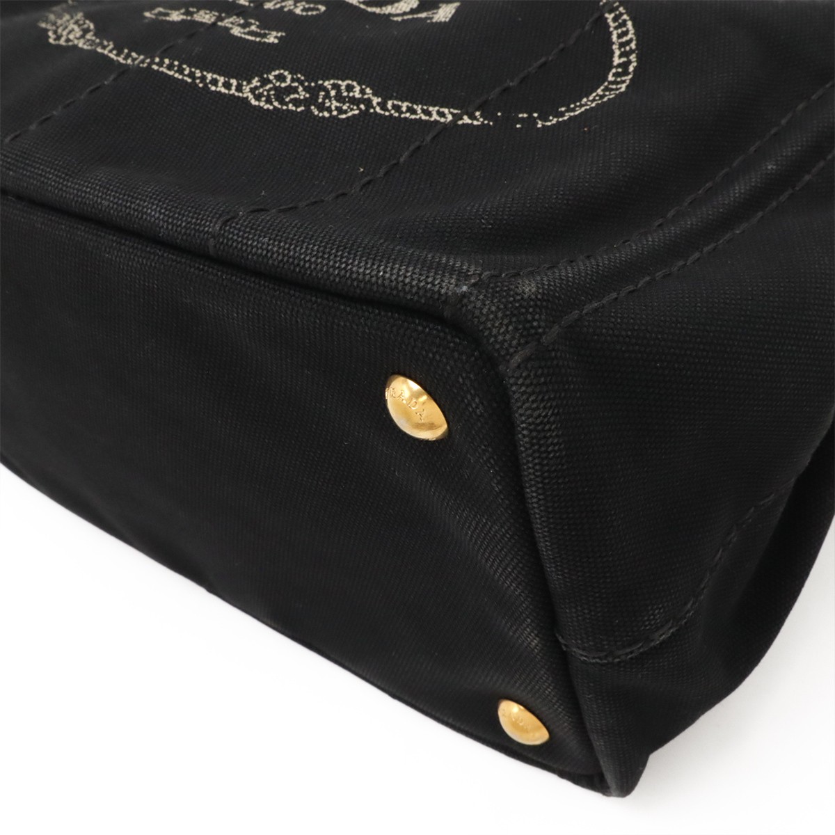PRADA CANAPA Handbag 2WAY Shoulder Bag Crossbody Canvas NERO Black Gold Hardware thumbnail 3