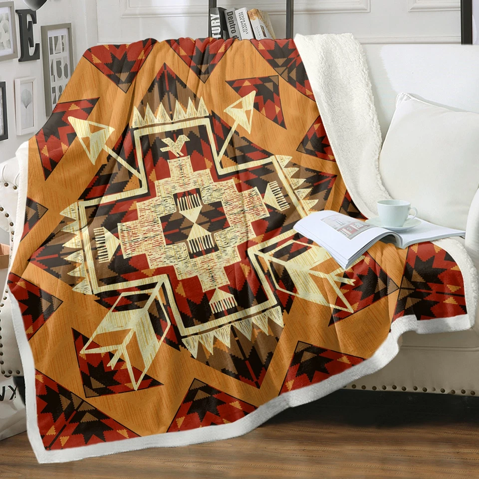 Manta Geométrica Naranja 90"x90" para Sofá Cama Regalos Sherpa Polar Manta Decoración Foto 3 de 4