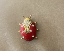 DE COLECCIÓN BROCHE PRENDEDOR ST.JOHN LADY BUG ESMALTE ROJO - CRISTAL TONO DORADO