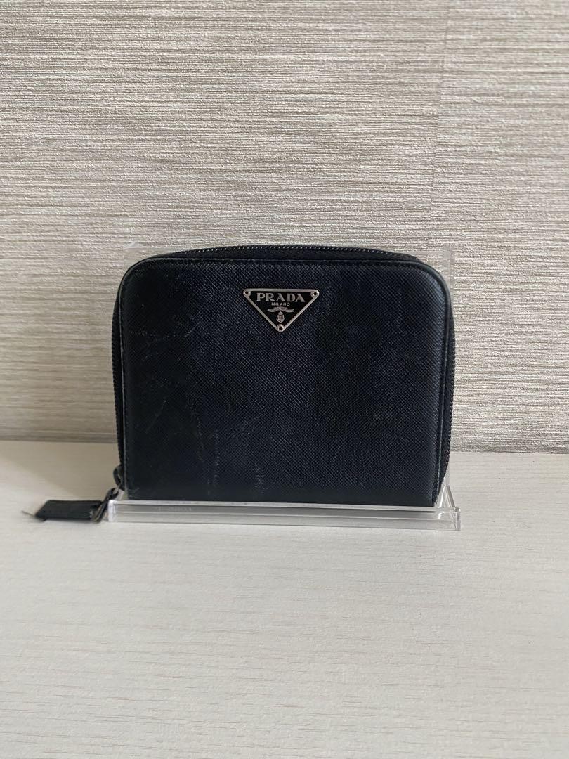 Prada Black Leather Bifold Wallet 10x13cm Classic Logo Preowned