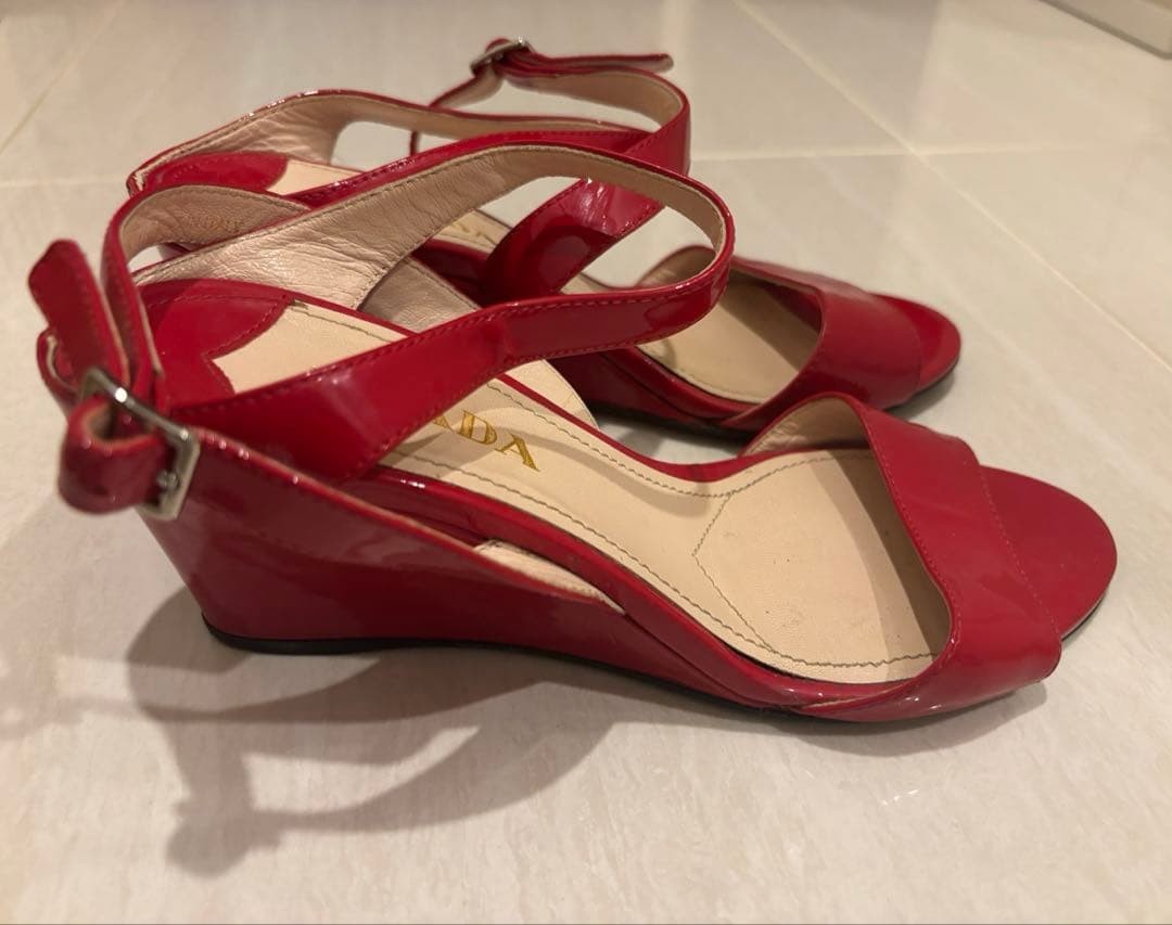 PRADA Women's Pumps High Heel Size:35.5/JP:22 Enamel Red From Japan 135154K Auth thumbnail 3