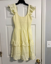 Women's Amazon Yellow Smocked Ruffle Tiered Sundress Scoop Neck  Size L