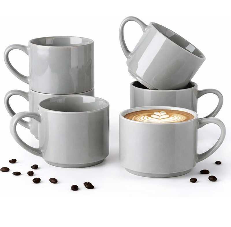 GBHOME 14 OZ Coffee Mugs Set of 6 Stackable Ceramic Mugs Gray New