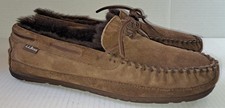 LL Bean Moccasin Slippers Mens 11M Wicked Good Suede Shearling Lined Warm Shoes