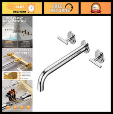 Wall Mount Tub Filler Faucet - Chrome, Long Spout, 2 Handle, Brass Valve Include