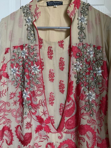 NaZJunaid Women's Beige Embroidered Kurta/Kameez 1 piece Kameez ONLY Size M
