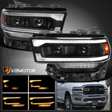 Black Fits 2019-2024 Ram 2500 3500 Switchback LED Signal Projector Headlights