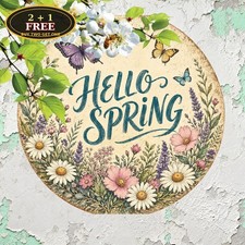 Butterfly Floral Wreath Welcome Metal Tin Sign Garden Plaque 8x8