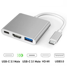 3-in-1 USB-C to HDMI 4K Adapter Type C Hub w/ USB 3.0 60W PD Fast Charge