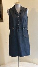 Tommy Hilfiger Blue Denim Collared Sleeveless Shirt Dress Button Knee L/G