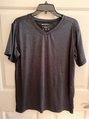 Real Essentials Dark Gray Heathered S/S V-Neck Athletic Tee, Men s Sz Large