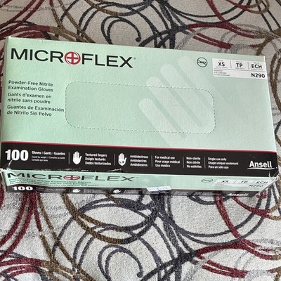 Microflex N290 Nitrile Powder-Free Medical Exam Gloves, Extra Small, 100 Ct