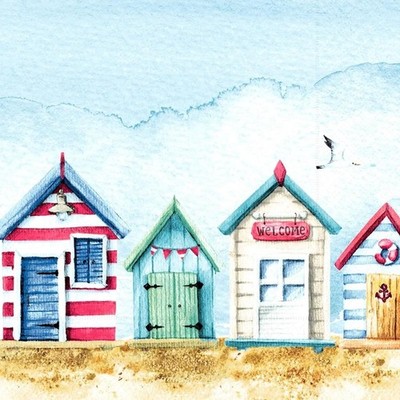 Decoupage Art Craft Cocktail Napkin 5'' x 5'' Sandy Houses, Beach, Coastal