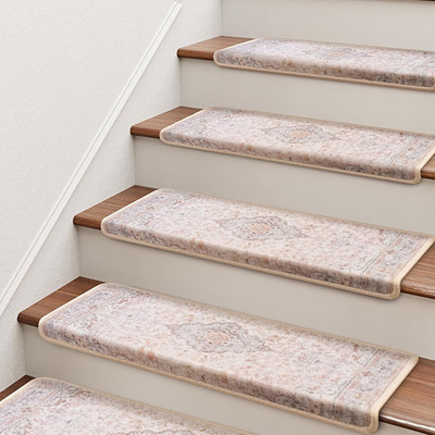 Non-Slip Bullnose Stair Treads for Wooden Steps, 7Pcs Beige Pink