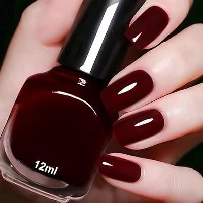 KKWOTER 12ml Cherry Red Nail Polish, Quick Dry & Long Lasting Nail Varnish, Dark Red Nai