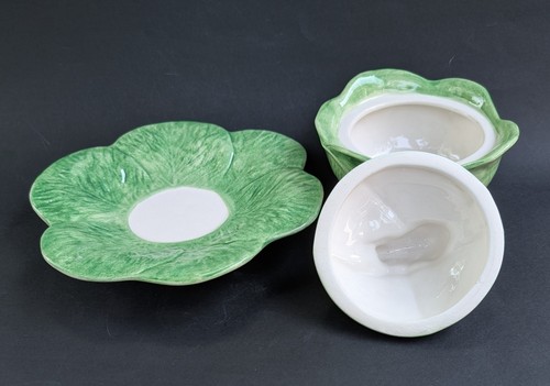 Eximious Ceramic Rabbit Cabbage Lidded Candy Dish Soup Bowl with Under Plate - Picture 5 of 19
