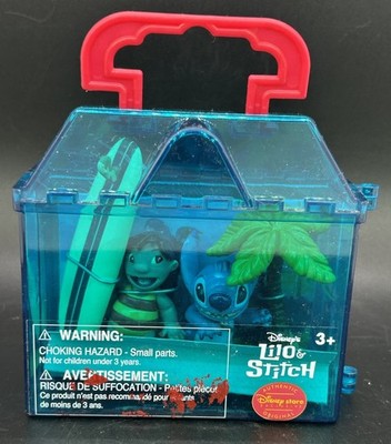 Disney Vintage Lilo And Stitch Mini Play Set In Carrier Surf Palm Tree Rare BN31