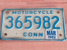 expired Connecticut Motorcycle License Plate 365982 (3+ years old) 1982