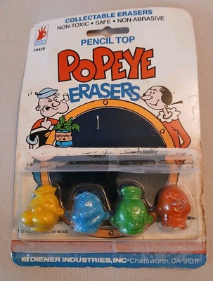Deiner Popeye Eraser Head Figure Set #9420 Original Packaging Pencil Topper 