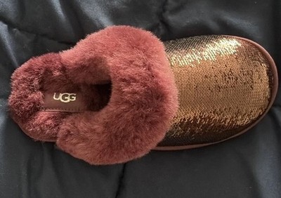 UGG Women's Scuffette II Mirror Ball Sequins Slippers Burgundy Womens 5