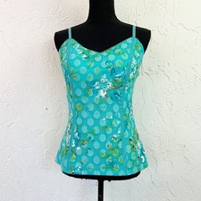 Vintage y2k Blue and Green Floral Polkadot All Lace Cami Built Large Fairycore