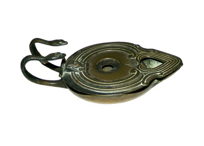Vintage Egyptian Style Oil Lamp / Censer with Brass Snake Handles Maker B&AB