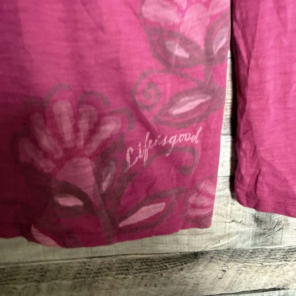 Life is Good Graphic Floral V-Neck Twist Front Long Sleeve Fitted Top Cotton - Image 3 of 4