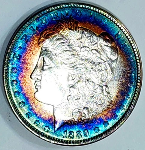 New Listing1889-P Ch Gem BU Bright Rainbow Target Toned Morgan Dollar