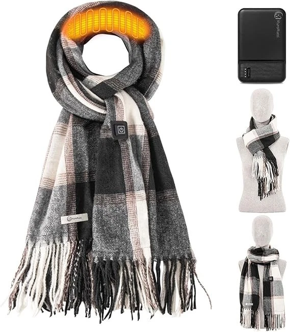 MuroMucci Heated Scarf Rechargeable Neck Warmer Electric Winter Gray
