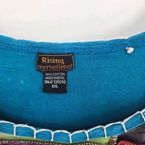 Rising international size 1XL blue patchwork contrast stitch sweatshirt tank - Picture 3 of 10