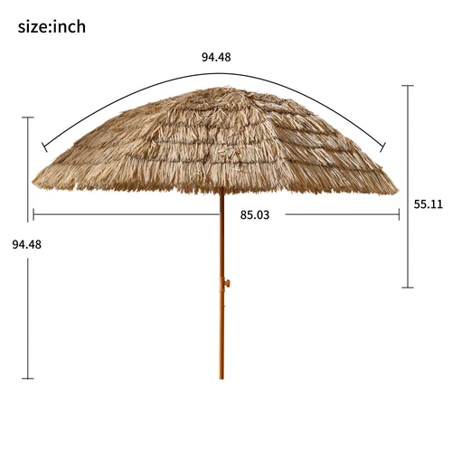 8ft Thatch Patio Tiki Umbrella,Manual Tilt Adjustment Straw Umbrella for Outdoor - Picture 3 of 12