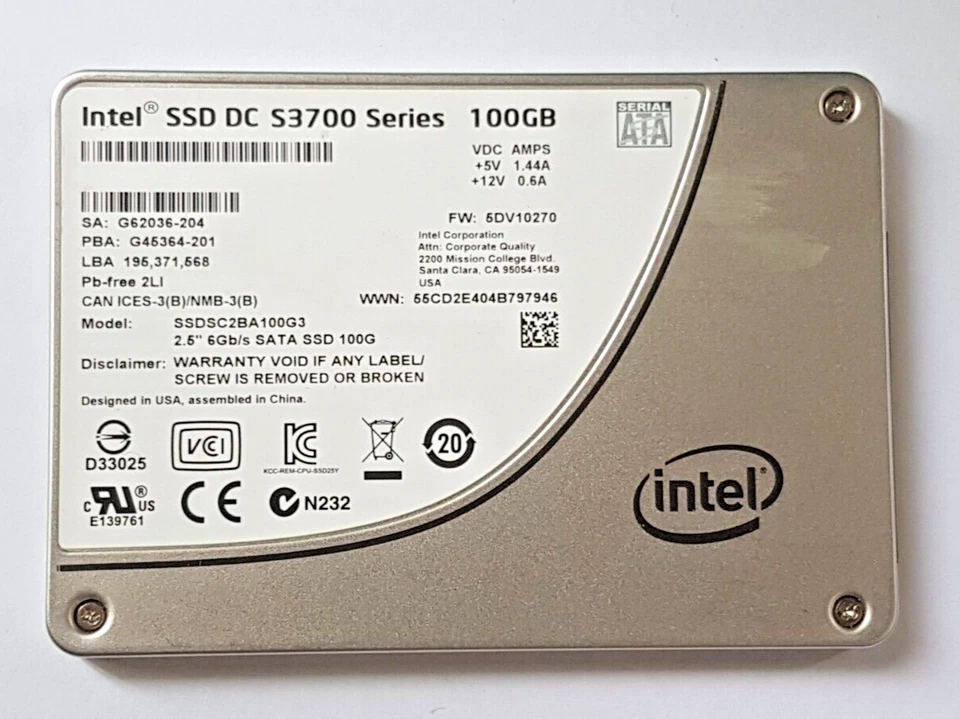 100 GB SATA-III Intel SSD DC S3700 Series SSDSC2BA100G3 MLC 2,5" Festplatte