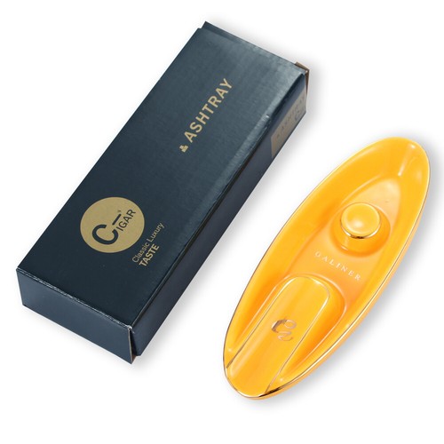 Galiner Yellow Ceramic Cigar Ashtray 1 Rest Holder Cigarette Holder Ash Slot - Picture 7 of 8