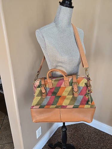 Fossil Vintage Reissue Estate Canvas And Leather Framed Duffle Bag Hand Purse... - Bild 3 von 11