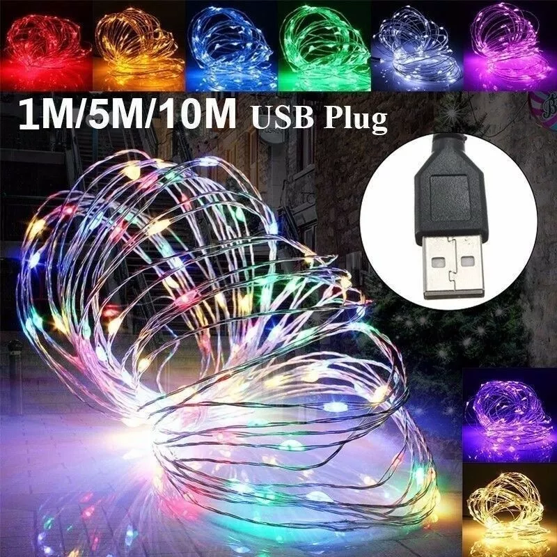 50 100LEDs USB Connector LED String Fairy Lights Sliver Wire Party Decor Xmas
