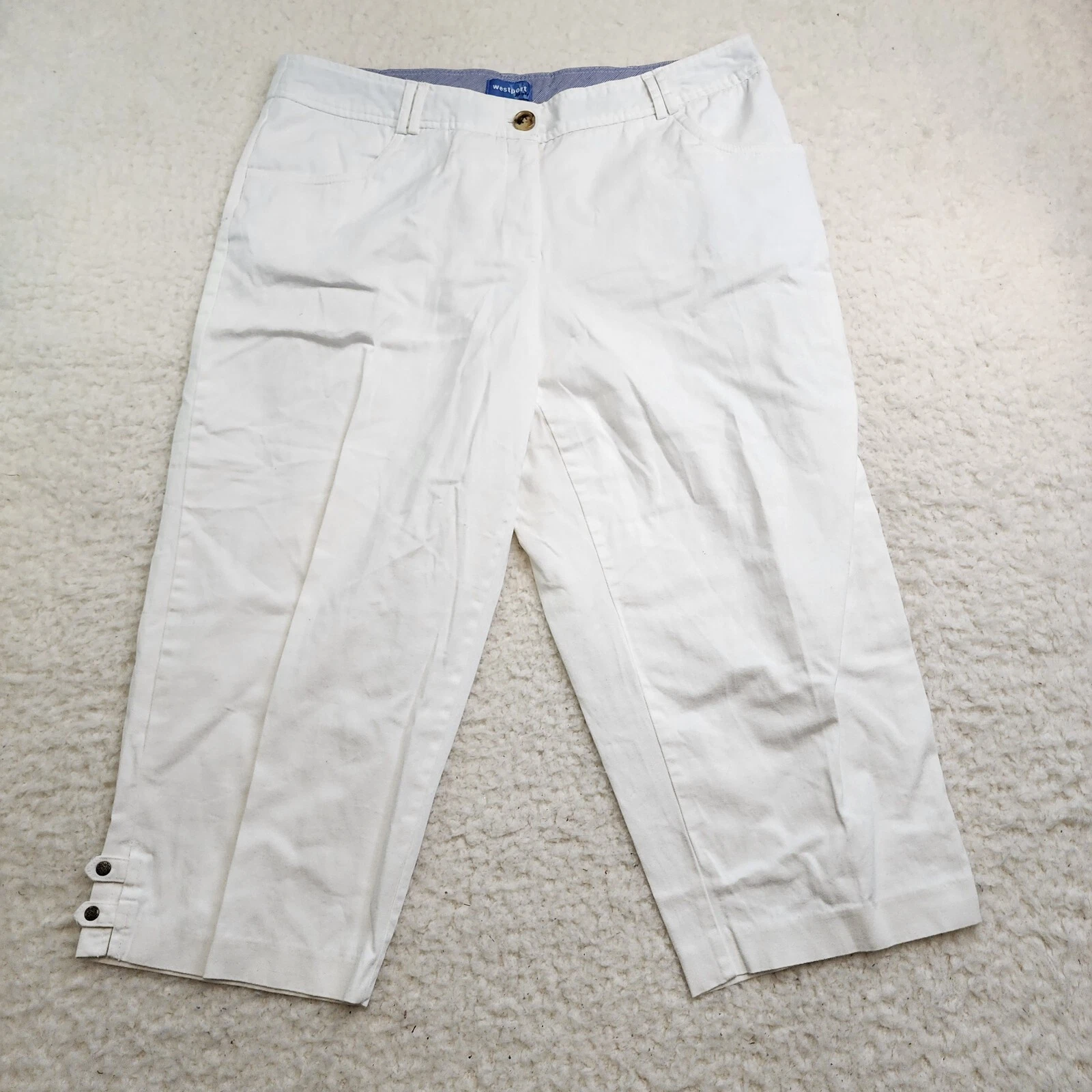 Westport Capri Chino Slacks Women 14 White Office Coastal Beach Cotton Stretch