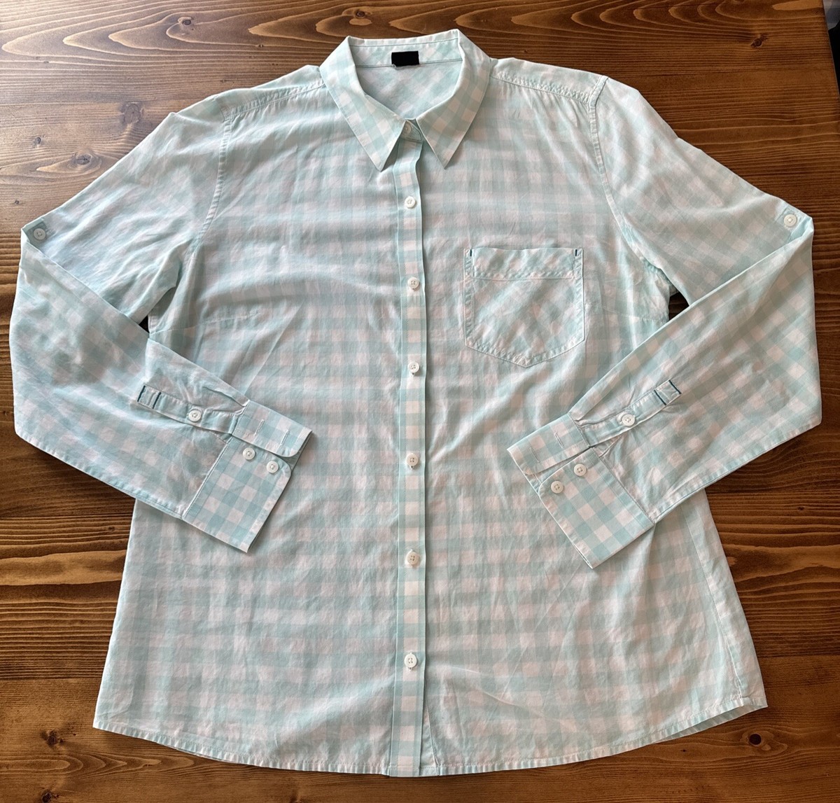 PATAGONIA WM Aqua Gingham Long-Sleeved Brookgreen Shirt LG Polar