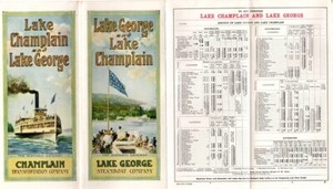 RARE 1913 Lake Champlain Trans. Co & Lake George Steamboat Co Trips, Rates, Maps