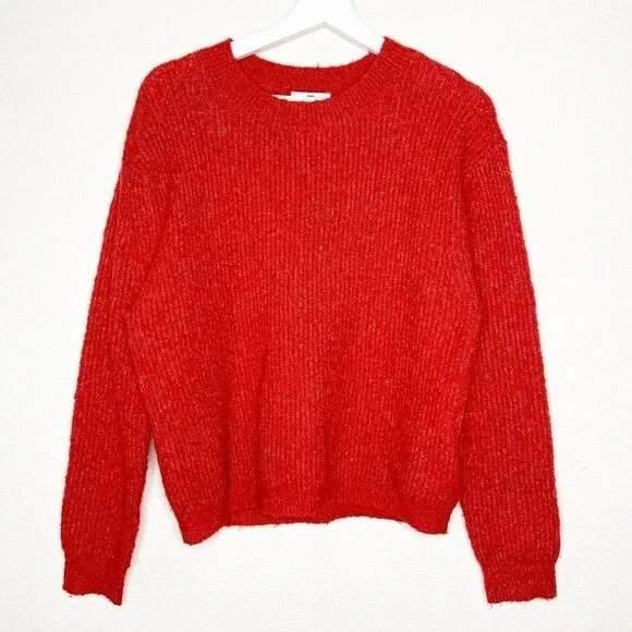BP. Red Marled Ribbed Metallic Gold Fleck Sweater S - Image 2 of 4