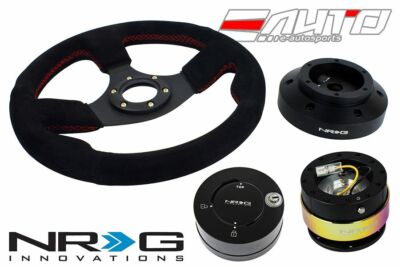 NRG 320mm Race Suede RD St Steering Wheel 101H Hub 2.0 Black Neo Release Lock LB