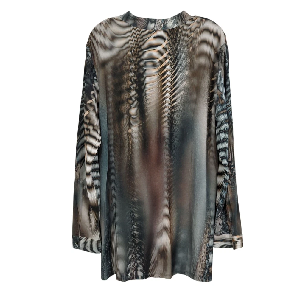 Yansi Fugel Vintage Tunic Abstract Print gray tan Long-Sleeve half Button-Up L - Изображение 2 из 4