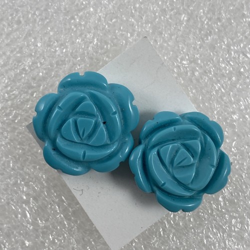 Sterling Silver .925 ~ Carved ~ 20mm Turquoise Floral Earrings - Picture 5 of 5