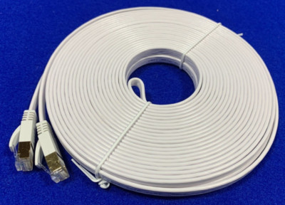 CAT7 Ethernet Flat White Patch Cables 10Gbps High Speed Network SHIELDED 50'