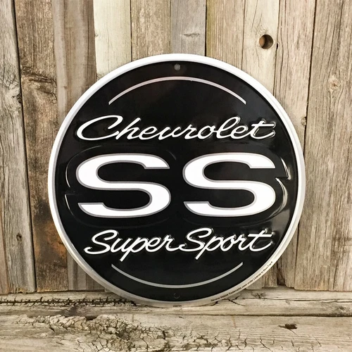 Chevrolet Chevy SS Super Sport Round Embossed Metal Tin Sign 12" Vintage Garage