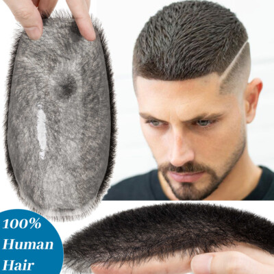 Herren 100% REMY Echthaar Toupet Männer Buzz Cut Haarteile Skin PU Toupee Wig