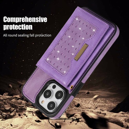 For iPhone 15 Pro Max 14 12 11 XR 8 Diamond Leather Wallet Lanyard Cover Case - Picture 12 of 72