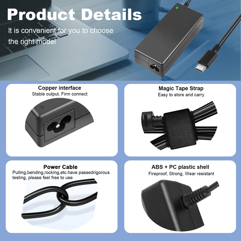 45W USB C Type C for Acer Chromebook Lenovo/HP/Asus/Samsung Power Laptop Charger - Image 4 of 4
