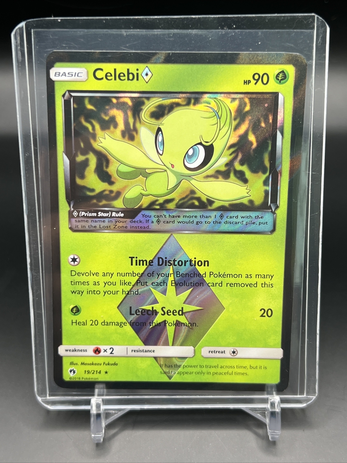 Celebi Prism Star 19/214 Holo Rare Lost Thunder 2018 Pokémon Card Near Mint-Mint