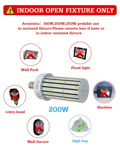 Commercial Supermarket High Bay Fixture Lamp Bulb 200W LED Corn Light E39 AC480V - Picture 6 of 9